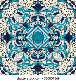 Tracery colorful pattern. Mehendi carpet design. Neat even harmonious calming doodle texture. Also seamless. Indifferent discreet. Ambitious bracing usable, curved doodling mehndi. Vector.