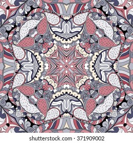 Tracery colorful pattern. Mehendi carpet design. Neat even harmonious calming doodle texture. Also seamless. Indifferent discreet. Ambitious bracing usable, curved doodling mehndi. Vector.