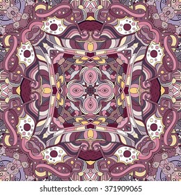Tracery colorful pattern. Mehendi carpet design. Neat even harmonious calming doodle texture. Also seamless. Indifferent discreet. Ambitious bracing usable, curved doodling mehndi. Vector.
