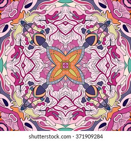 Tracery colorful pattern. Mehendi carpet design. Neat even harmonious calming doodle texture. Also seamless. Indifferent discreet. Ambitious bracing usable, curved doodling mehndi. Vector.