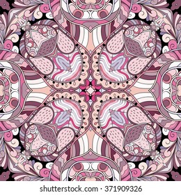 Tracery colorful pattern. Mehendi carpet design. Neat even harmonious calming doodle texture. Also seamless. Indifferent discreet. Ambitious bracing usable, curved doodling mehndi. Vector.