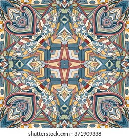 Tracery colorful pattern. Mehendi carpet design. Neat even harmonious calming doodle texture. Also seamless. Indifferent discreet. Ambitious bracing usable, curved doodling mehndi. Vector.