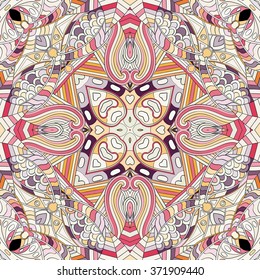 Tracery colorful pattern. Mehendi carpet design. Neat even harmonious calming doodle texture. Also seamless. Indifferent discreet. Ambitious bracing usable, curved doodling mehndi. Vector.