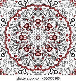 Tracery colorful pattern. Mehendi carpet design. Neat even harmonious calming doodle texture. Also seamless. Indifferent discreet. Ambitious bracing usable, curved doodling mehndi. Vector.
