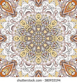 Tracery colorful pattern. Mehendi carpet design. Neat even harmonious calming doodle texture. Also seamless. Indifferent discreet. Ambitious bracing usable, curved doodling mehndi. Vector.