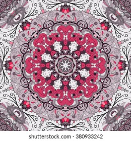 Tracery colorful pattern. Mehendi carpet design. Neat even harmonious calming doodle texture. Also seamless. Indifferent discreet. Ambitious bracing usable, curved doodling mehndi. Vector.