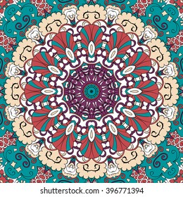 Tracery colorful pattern. Mehendi carpet design. Neat even harmonious calming doodle texture. Also seamless. Indifferent discreet. Ambitious bracing usable, curved doodling mehndi. Vector.