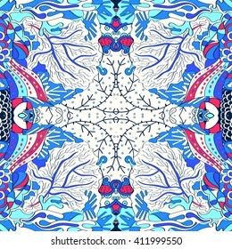 Tracery colorful pattern. Mehendi carpet design. Ethnic colorful harmonious doodle texture. Indifferent discreet. Curved doodling mehndi motif. Vector.