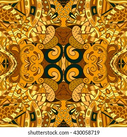 Tracery colorful pattern. Mehendi carpet design. Ethnic colorful harmonious doodle texture. Indifferent discreet. Curved doodling mehndi motif. Vector.
