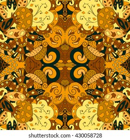 Tracery colorful pattern. Mehendi carpet design. Ethnic colorful harmonious doodle texture. Indifferent discreet. Curved doodling mehndi motif. Vector.