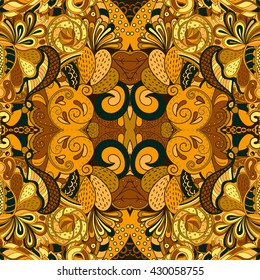 Tracery colorful pattern. Mehendi carpet design. Ethnic colorful harmonious doodle texture. Indifferent discreet. Curved doodling mehndi motif. Vector.