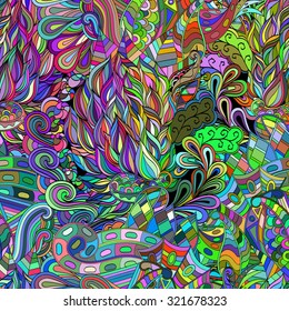 Tracery colorful pattern. Mehendi design. Neat even harmonious calming doodle texture. Algae sea varied motif. Indifferent discreet, soulful. Ambitious bracing usable, curved doodling mehndi. Vector.