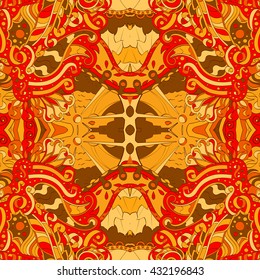 Tracery colorful pattern. Mehendi symmetry carpet design. Ethnic colorful doodle texture. Indifferent discreet. Curved doodling mehndi motif. Vector.