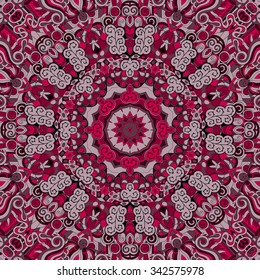 Tracery colorful red pattern. Mehendi carpet design. Neat even harmonious calming doodle texture. Also seamless. Indifferent discreet. Ambitious bracing usable, curved doodling mehndi. Vector.