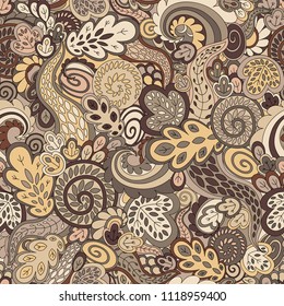 Tracery doodle seamless pattern. Vector colorful texture. Outline abstract wavy drawing.
