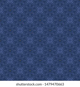 Tracery floral pattern elegant oriental motif. Octagon flowers motif on a lavender color background. Simple symmetrical elements mosaic ornament. Print block for apparel textile, ladies dress fabric.