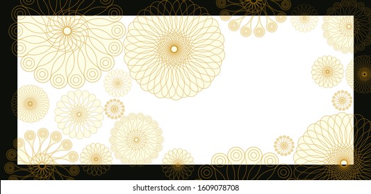 tracery flowers flakes card with frame in gold ivory black shades
