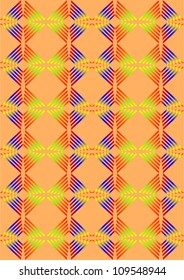 Tracery in the form of a  abstract line and different geometrical  figures on a yellow background.