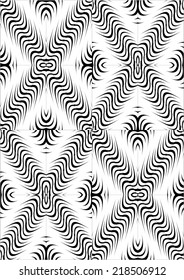 Tracery in the form of a wavy abstract line and different geometrical figures on white background. 