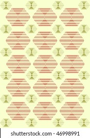 Tracery in the form of a wavy abstract line and different geometrical figures on light green background.