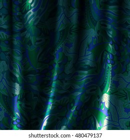 Tracery horizontal seamless pattern with mehndi design. Realistic curtains imitation. Colorful fabric doodle texture. Vector.