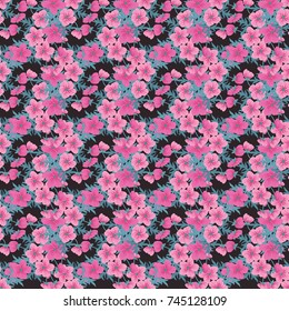 Tracery pattern in mini delicious flowers of pink ranunculus. Floral seamless background for textile or book covers, manufacturing, wallpapers, print, gift wrap and scrapbooking