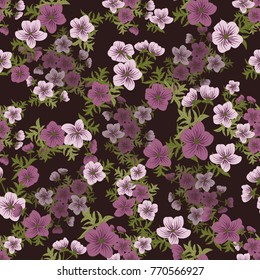 Tracery pattern in mini delicious flowers of ranunculus. Trendy liberty style. Floral seamless background for textile or book covers, manufacturing, wallpapers, print, gift wrap and scrapbooking