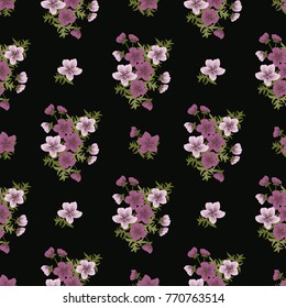 Tracery pattern in mini delicious flowers of  ranunculus. Trendy style. Floral seamless background for textile or book covers, manufacturing, wallpapers, print, gift wrap and scrapbooking