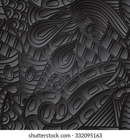 Tracery seamless calming black pattern. Mehendi design. Neat even harmonious doodle texture. Ambitious bracing usable handmade, discreet curved doodling mehndi. Indifferent faded motif. Vector.