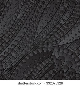 Tracery seamless calming black pattern. Mehendi design. Neat even harmonious doodle texture. Ambitious bracing usable handmade, discreet curved doodling mehndi. Indifferent faded motif. Vector.