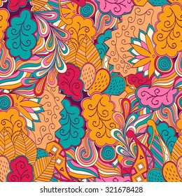 Tracery seamless calming orange pattern. Mehendi design. Neat even harmonious doodle texture. Ambitious bracing usable handmade, discreet curved doodling mehndi. Indifferent faded motif. Vector.