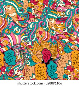 Tracery seamless calming orange pattern with blue, rose. Mehendi design. Neat even harmonious doodle texture. Ambitious bracing usable discreet curved doodling mehndi. Indifferent faded motif. Vector.