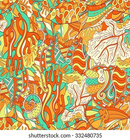 Tracery seamless calming orange pattern. Mehendi design. Neat even harmonious doodle texture. Ambitious bracing usable handmade, discreet curved doodling mehndi. Indifferent faded motif. Vector.