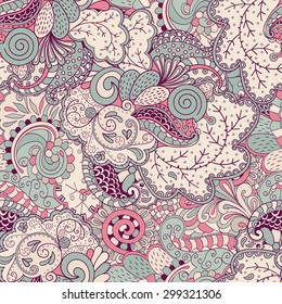 Tracery seamless calming pattern. Mehendi design. Neat even blue rose white harmonious doodle texture. Algae sea motif. Indifferent discreet. Ambitious bracing usable, curved doodling mehndi. Vector.
