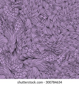 Tracery seamless calming pattern. Mehendi design. Neat even violet harmonious doodle texture. Algae sea motif. Indifferent discreet. Ambitious bracing usable, curved doodling mehndi. Vector.