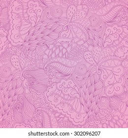 Tracery seamless calming pattern. Mehendi design. Neat even rose harmonious doodle texture. Algae sea motif. Indifferent discreet. Ambitious bracing usable, curved doodling mehndi. Vector.