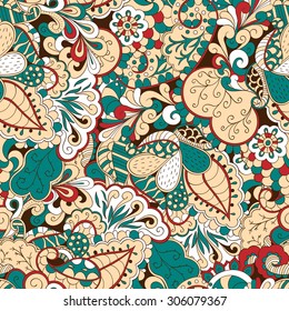 Tracery seamless calming pattern. Mehendi design. Neat even hindi colorful harmonious doodle texture. Algae sea motif. Indifferent discreet. Ambitious bracing usable, curved doodling mehndi. Vector.
