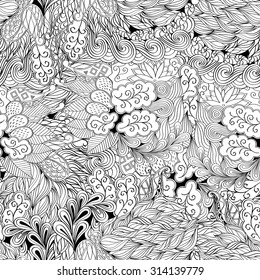 Tracery seamless calming pattern. Mehendi design. Neat even binary harmonious doodle texture. Algae sea motif. Indifferent ethnical. Ambitious bracing usable, curved doodling mehndi. Vector.
