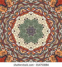Tracery seamless calming pattern. Mehendi design. Neat even colorful harmonious doodle carpet texture. Algae sea motif. Indifferent discreet. Ambitious bracing usable, curved doodling mehndi. Vector.