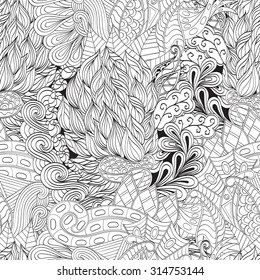 Tracery seamless calming pattern. Mehendi design. Neat even binary harmonious doodle texture. Algae sea motif. Indifferent ethnical. Ambitious bracing usable, curved doodling mehndi. Vector.