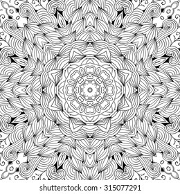 Tracery seamless calming pattern. Mehendi design. Neat even binary harmonious doodle carpet texture. Algae sea motif. Indifferent ethnical. Ambitious bracing usable, curved doodling mehndi. Vector.