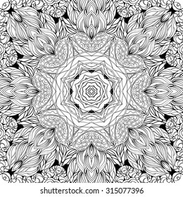 Tracery seamless calming pattern. Mehendi design. Neat even binary harmonious doodle carpet texture. Algae sea motif. Indifferent ethnical. Ambitious bracing usable, curved doodling mehndi. Vector.