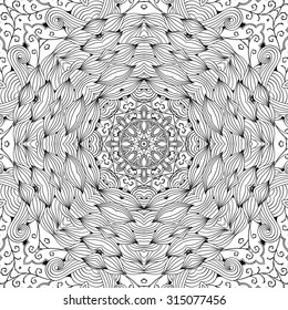 Tracery seamless calming pattern. Mehendi design. Neat even binary harmonious doodle carpet texture. Algae sea motif. Indifferent ethnical. Ambitious bracing usable, curved doodling mehndi. Vector.