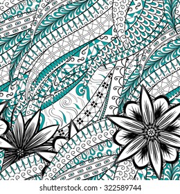 Tracery seamless calming pattern. Mehendi design. Neat even blue-green harmonious doodle texture. Silt algae, sea motif, tentacles. Ambitious, bracing, usable curved doodling mehndi. Vector.