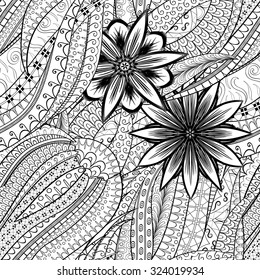 Tracery seamless calming pattern. Mehendi design. Neat even binary harmonious doodle texture. Algae sea motif. Indifferent discreet. Ambitious bracing usable, curved doodling mehndi. Vector.
