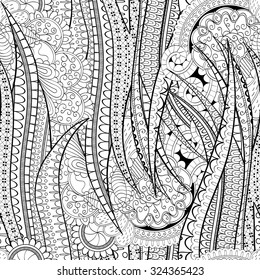 Tracery seamless calming pattern. Mehendi design. Neat even binary harmonious doodle texture. Algae sea motif. Indifferent discreet. Ambitious bracing usable, curved doodling mehndi. Vector.