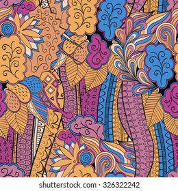 Tracery seamless calming pattern. Mehendi design. Neat even colorful harmonious doodle texture. Algae sea motif. Indifferent discreet. Ambitious bracing usable, curved doodling mehndi. Vector.