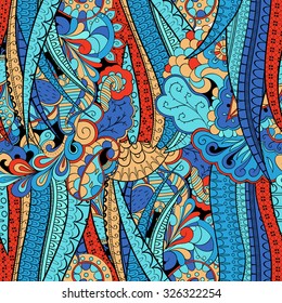 Tracery seamless calming pattern. Mehendi design. Neat even colorful harmonious doodle texture. Algae sea motif. Indifferent discreet. Ambitious bracing usable, curved doodling mehndi. Vector.