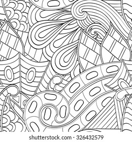 Tracery seamless calming pattern. Mehendi design. Neat even binary harmonious doodle texture. Algae sea motif. Indifferent ethnical. Ambitious bracing usable, curved doodling mehndi. Vector.