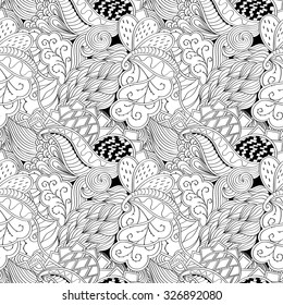 Tracery seamless calming pattern. Mehendi design. Neat even binary harmonious doodle texture. Algae sea motif. Indifferent ethnical. Ambitious bracing usable, curved doodling mehndi. Vector.